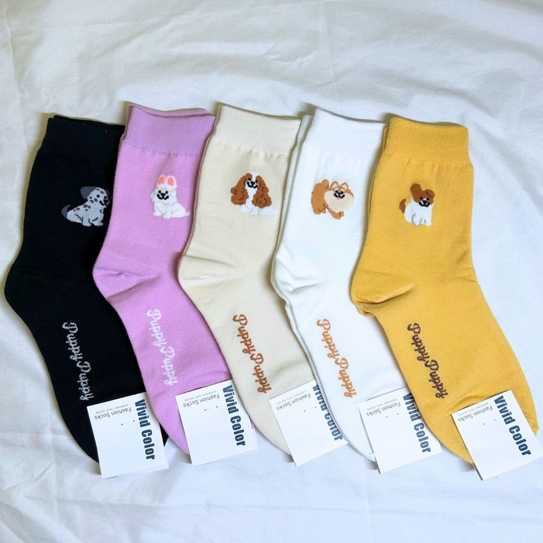 可愛狗狗中筒襪