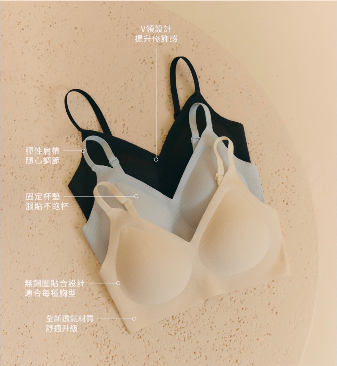 夏季必買☀️輕膚透氧V領 成套內衣