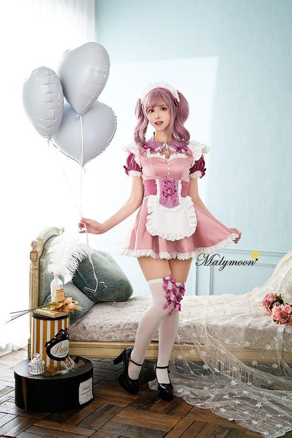 【Malymoon】ローズピンクメイド《ハロウィンコスプレ4点セット》s9729