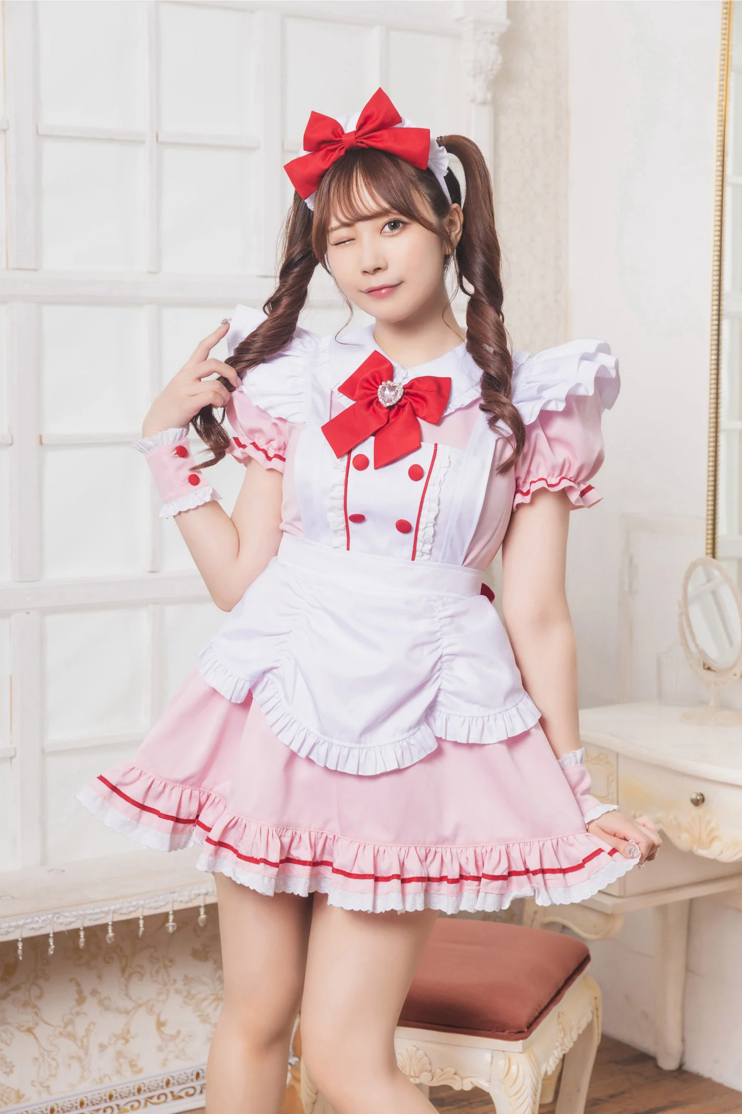 clearstone - コスプレ メイド 魔法少女 リリパレ マジカルリボンメイド レディース フリーサイズ ピンク