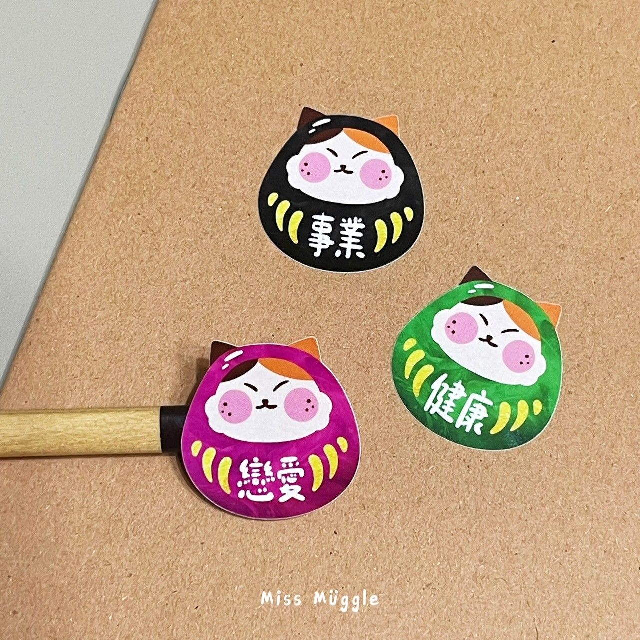 手繪貼紙‧₊˚ 貓咪達摩（8入）