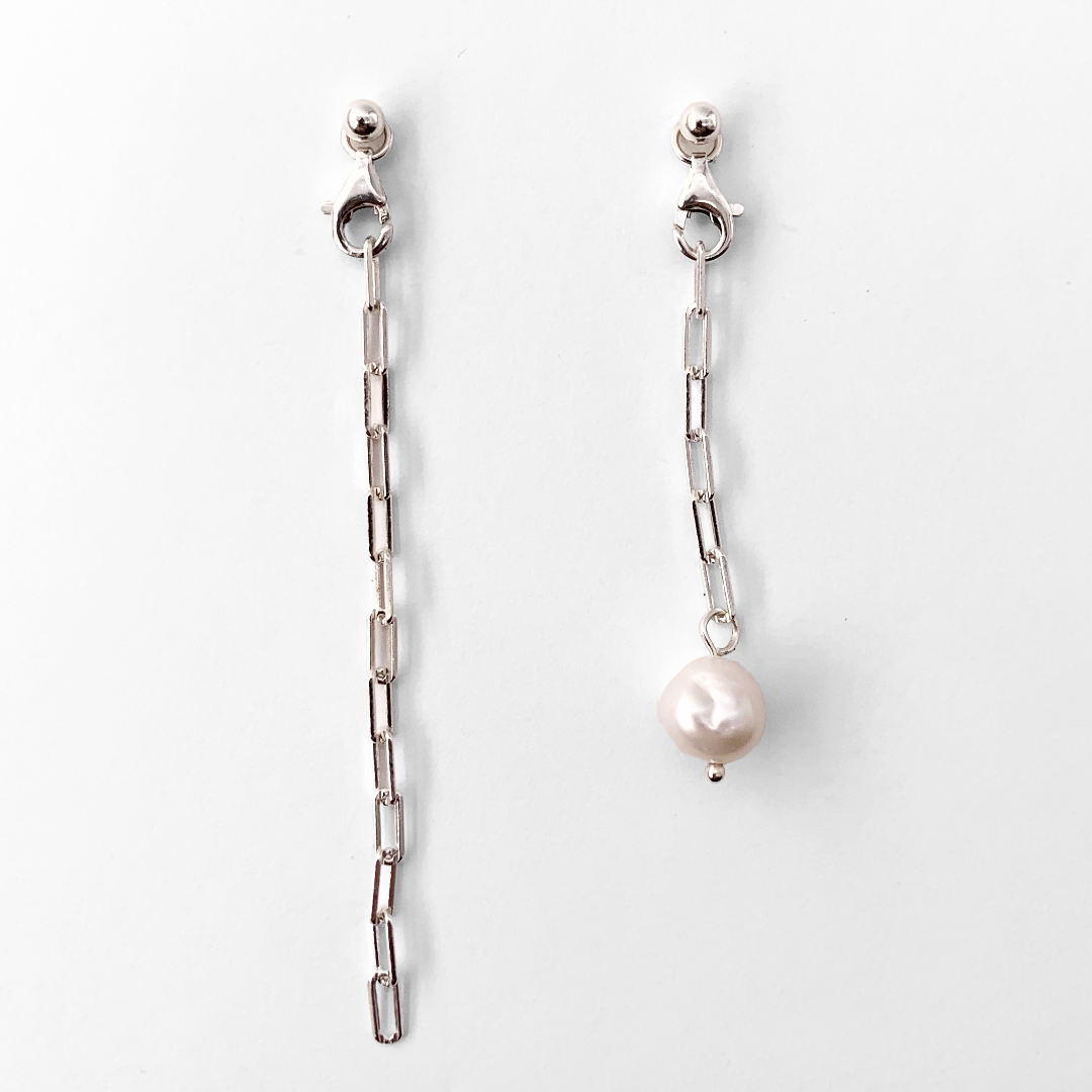 silver chain pearl earrings