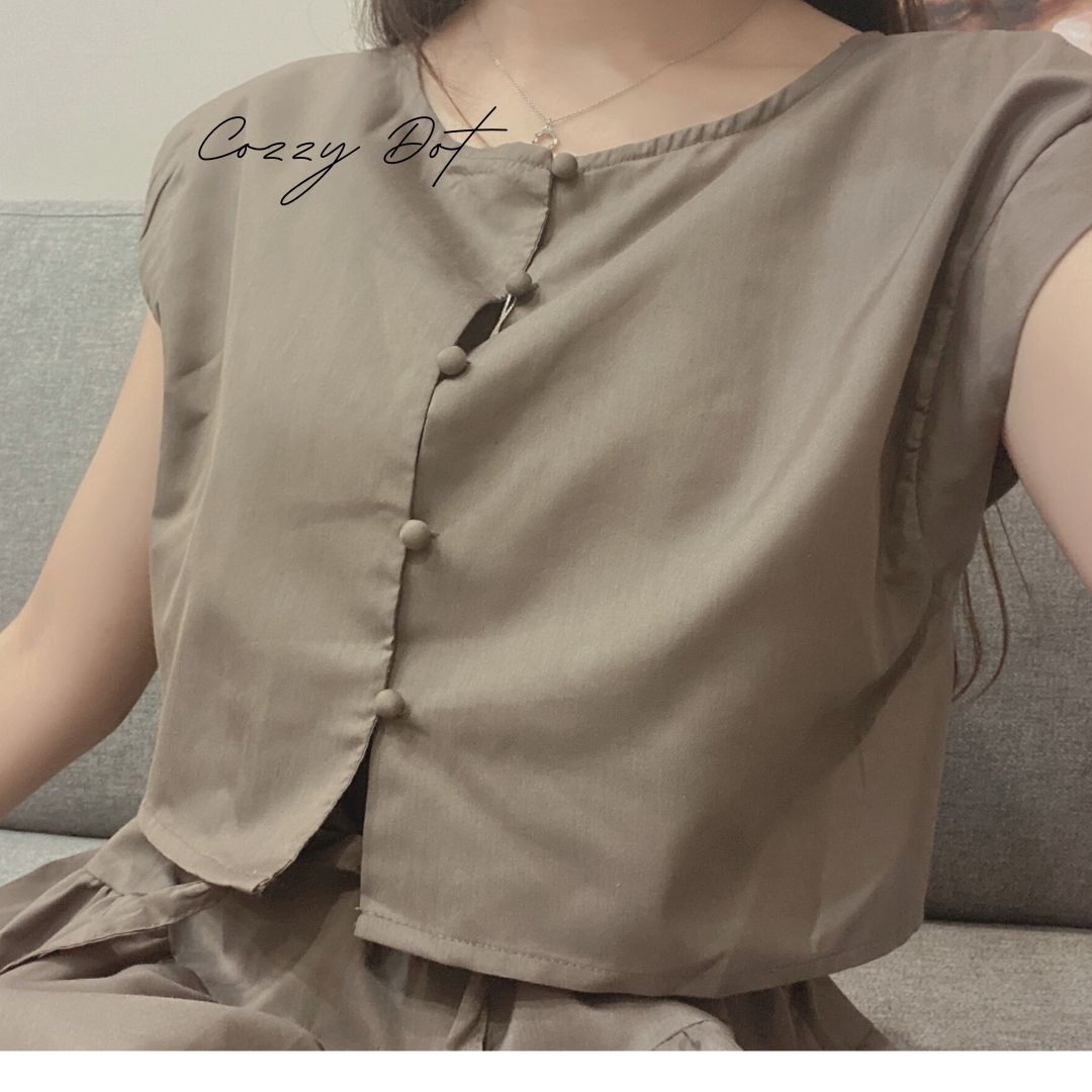 森林間的小鹿 日牌正品 Riche glamour 多穿法~背心+蛋糕裙無袖洋裝-奶茶褐/木質棕