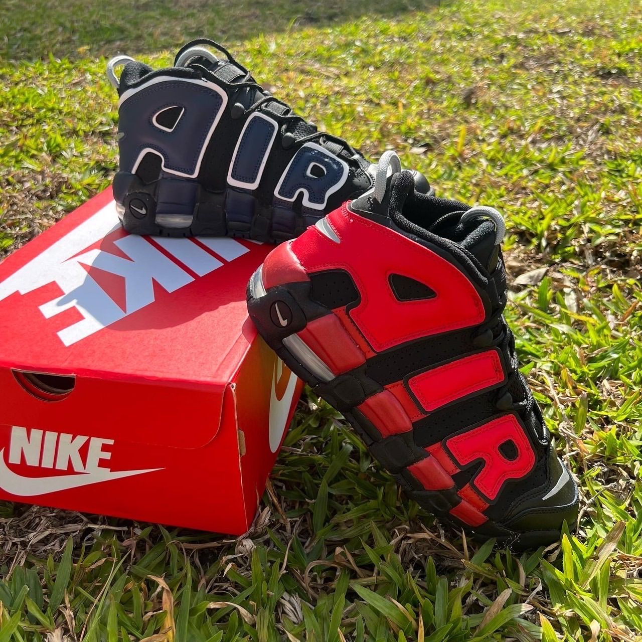現貨🔥正版 NIKE AIR MORE UPTEMPO GS 紅 藍 鴛鴦大AIR 休閒鞋 大童鞋 女