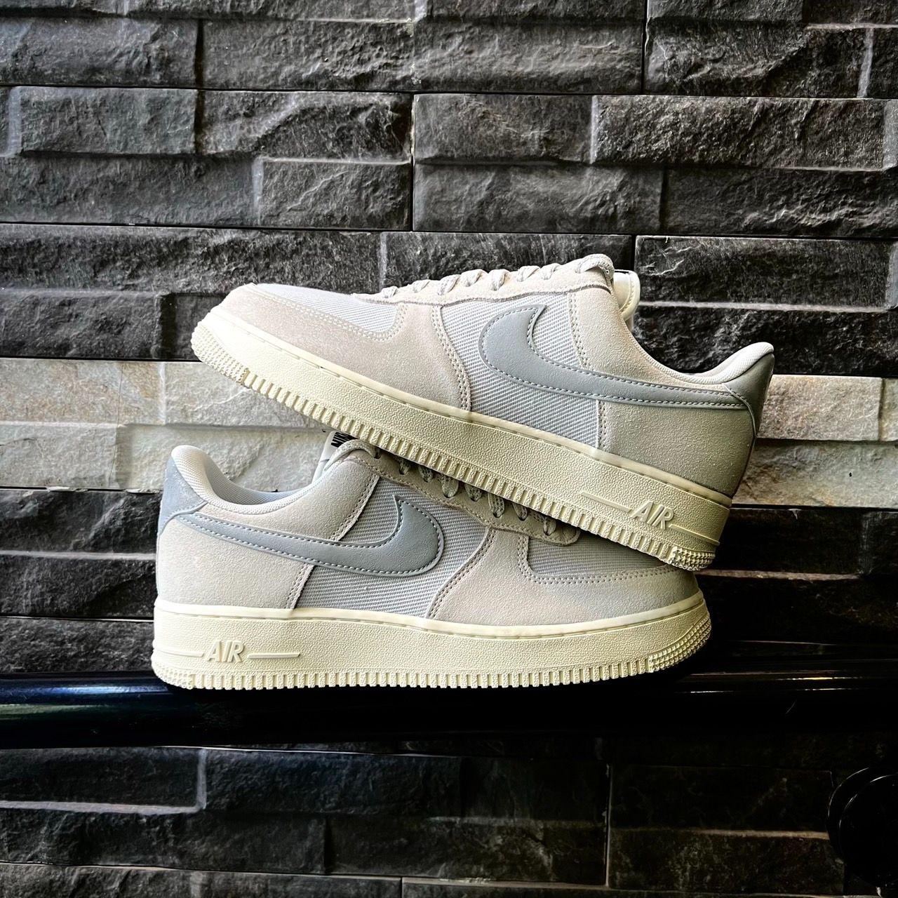 現貨🔥正版 Nike Air Force 1 Low 骨白灰 奶油底 麂皮 麻布拼接