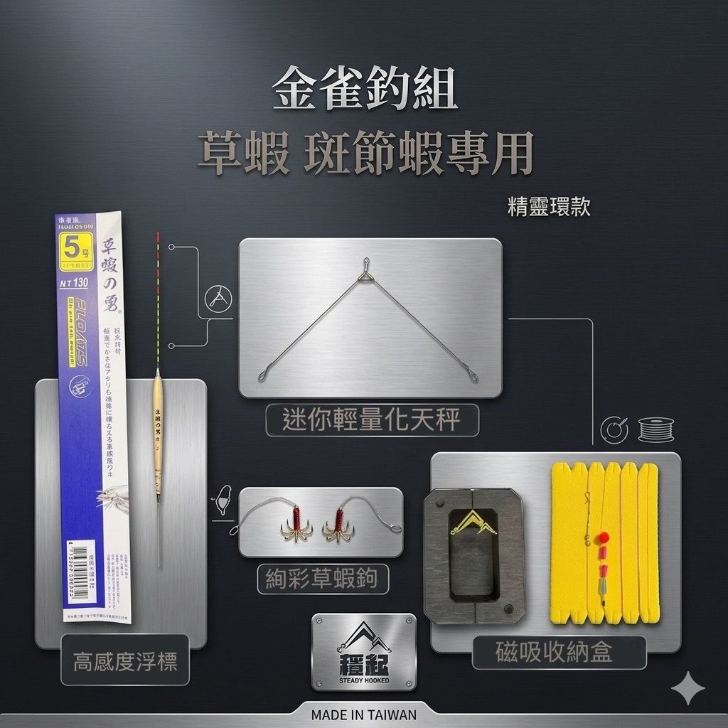 草蝦釣組來啦！已配重 免綁線 整組入水浮標剩五目即可開釣！
