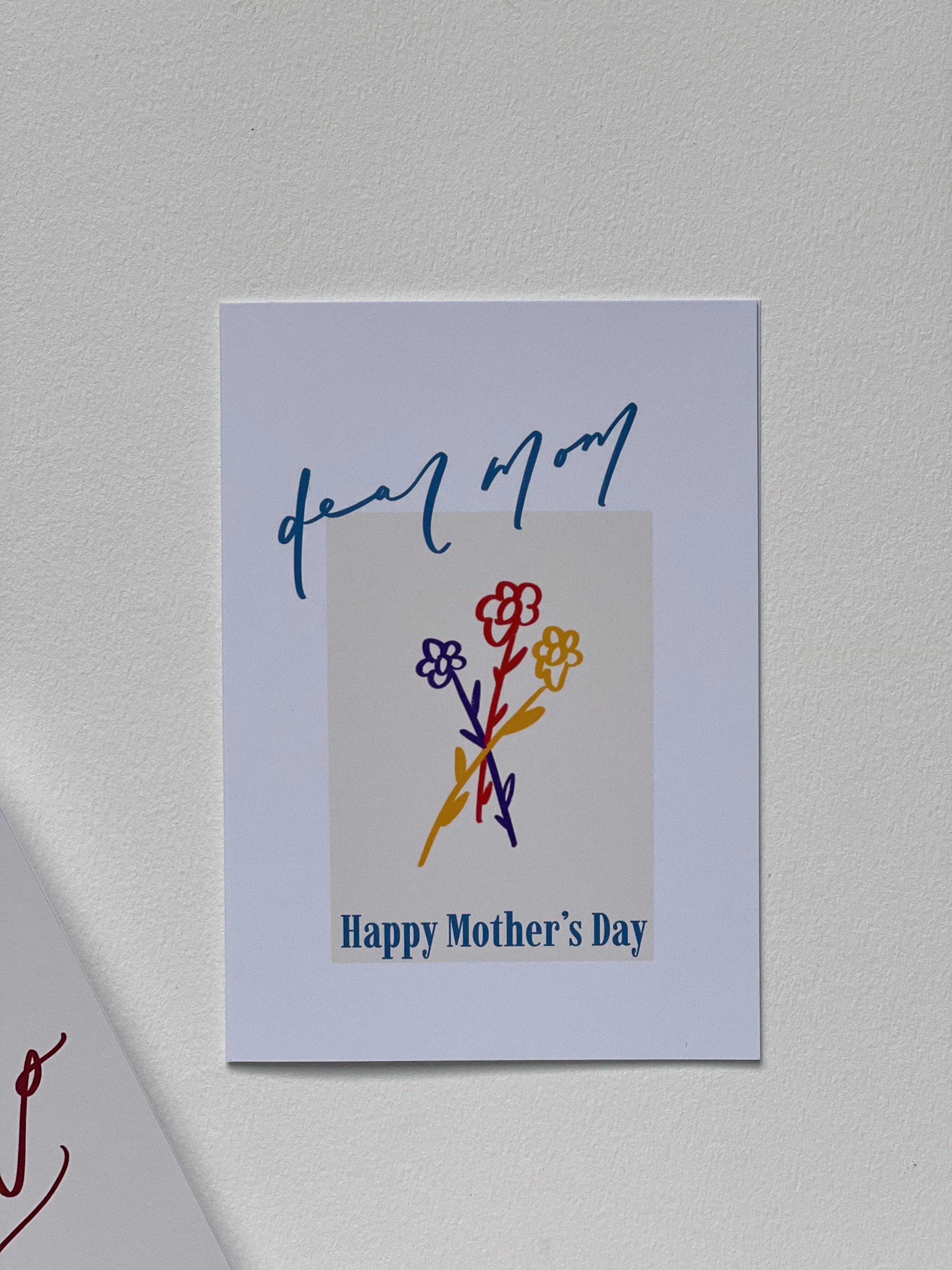 手繪花束圖案母親節卡片 : Dear mom happy Mother’ s Day