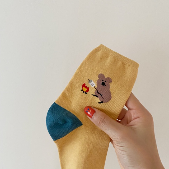 預購10/6~19收單 韓國🇰🇷 正版 Dinotaeng文創-短尾矮袋鼠 烤棉花糖 中筒襪