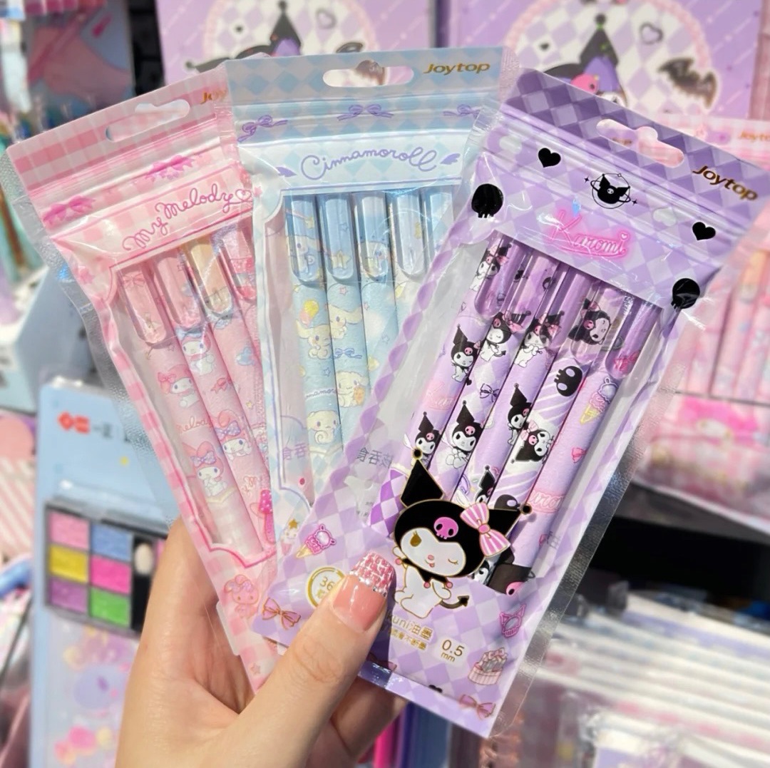 （台灣現貨❤24H內秒發）┃正版三麗鷗按壓中性筆黑色0.5mm 一組五支
