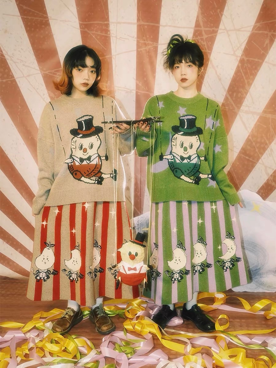 Meugler 奇幻馬戲團 花生木偶星星撞色復古毛衣