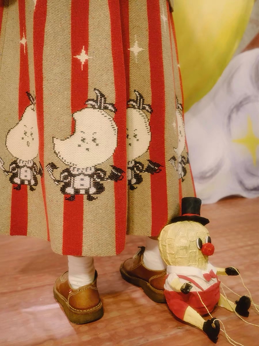 Meugler 奇幻馬戲團 月亮梨子神秘感撞色條紋針織半裙