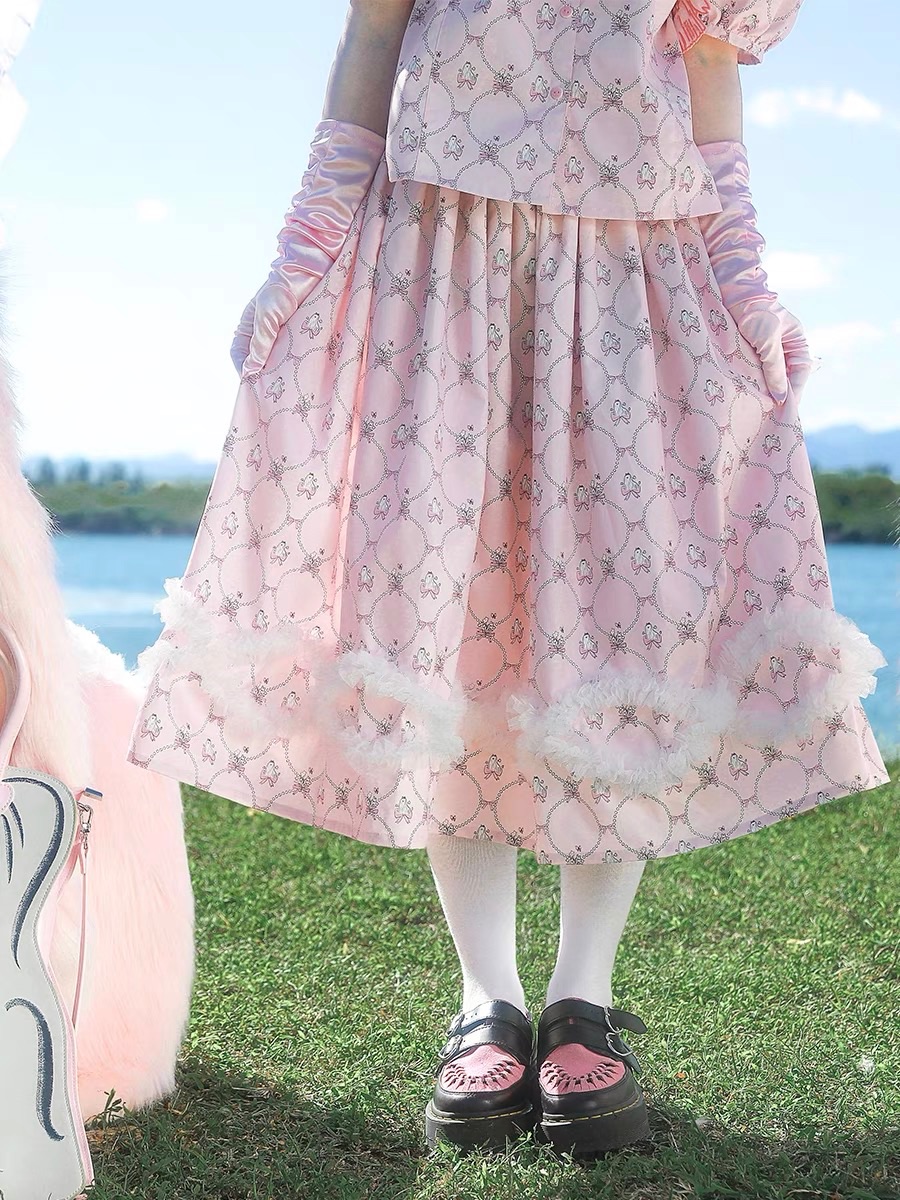 Meugler 狗狗選美 粉色珍珠小狗波浪網紗花邊半裙