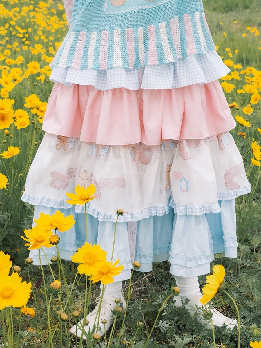 Meugler 藍粉小兔提花蛋糕塔裙