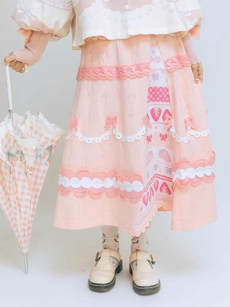 Meugler 兔子奶油蛋糕花邊鏤空刀叉提花半裙