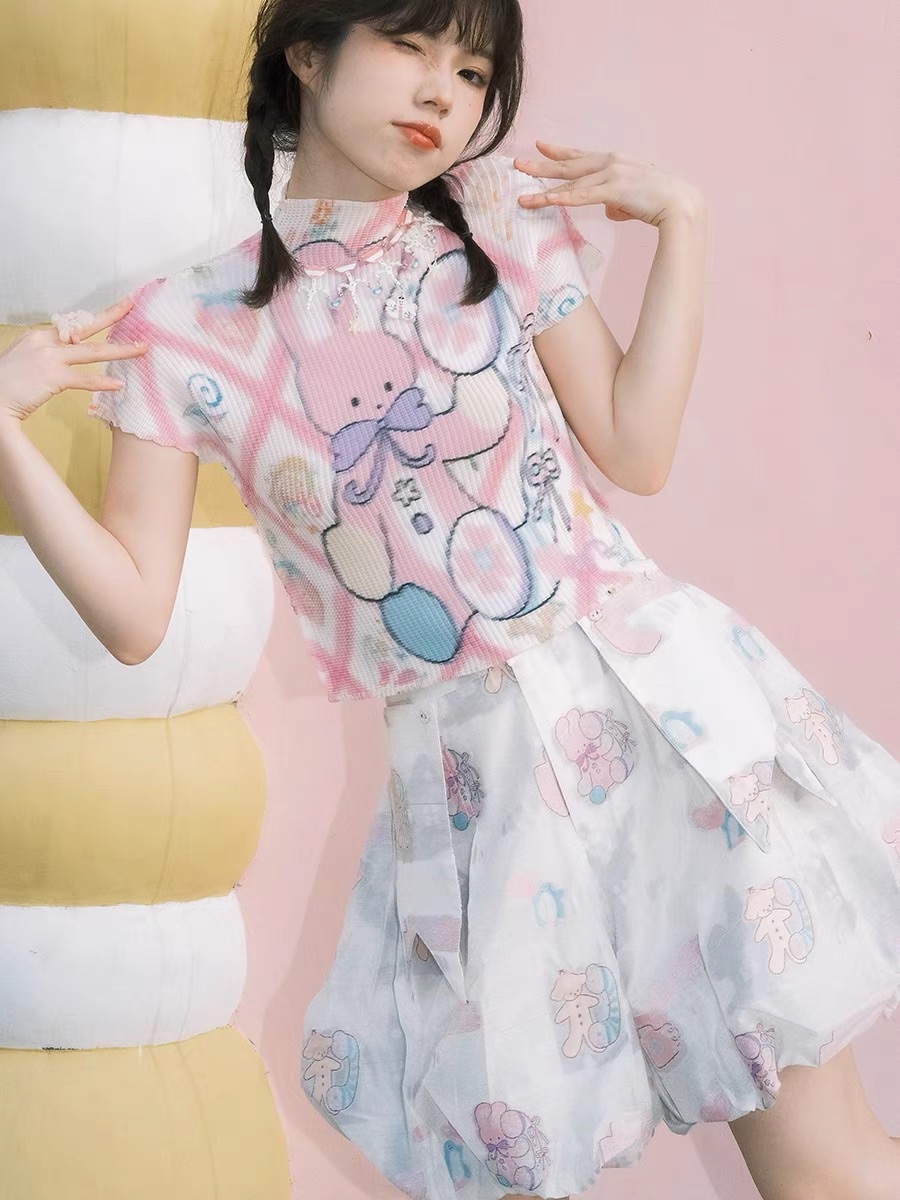 Meugler 動物天堂 提花面料可愛花苞堆堆短褲