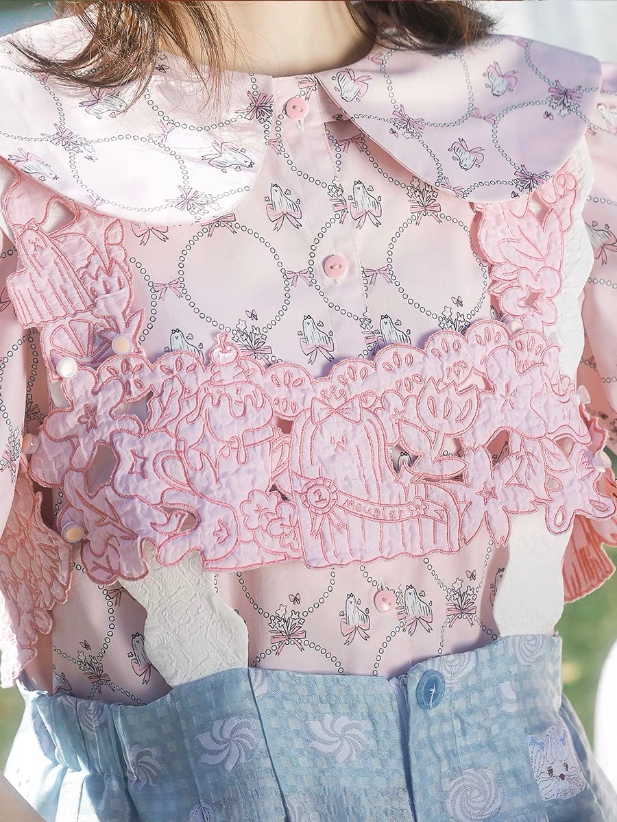 Meugler 超重磅【全刺繡】粉色復古鏤空裝飾馬甲