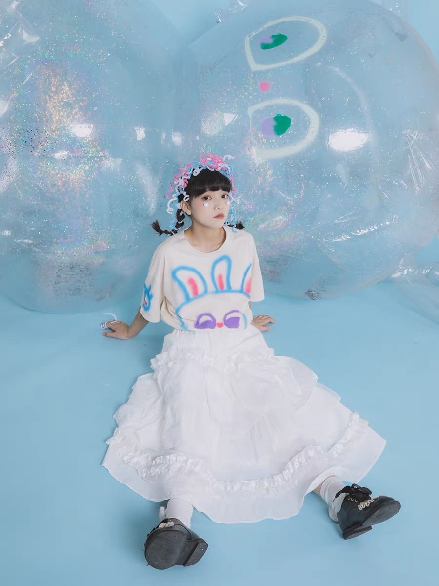 牛稠島 x 能尖日 刺繡蕾絲木耳褶花邊純白半裙