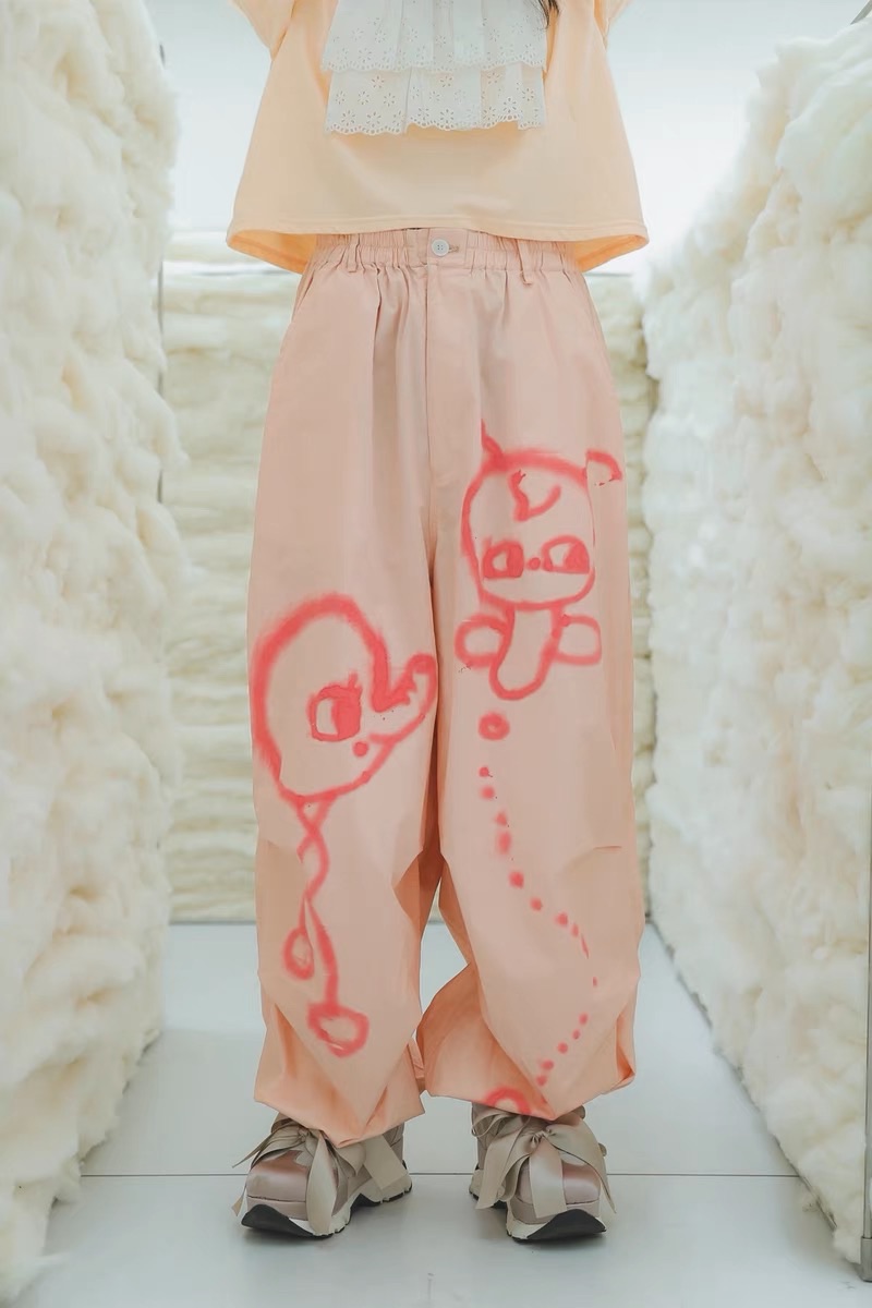 牛稠島 x 能尖日 藝術家塗鴉粉色闊腿褲