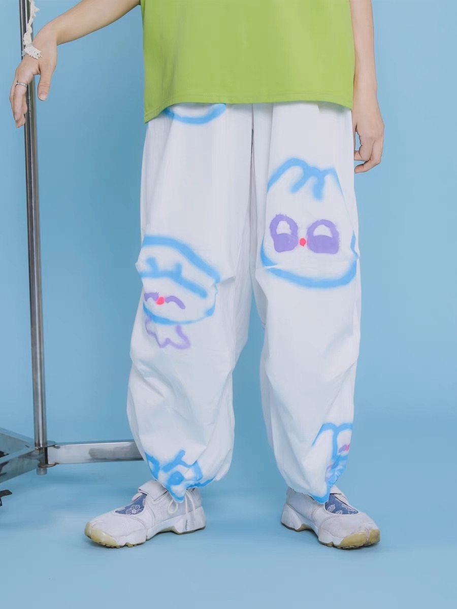 牛稠島 x 能尖日 藝術家塗鴉白色闊腿褲