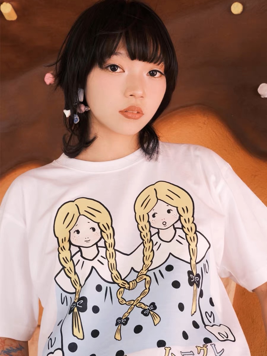 Meugler 雙胞胎女孩印花creepyT 黑/白