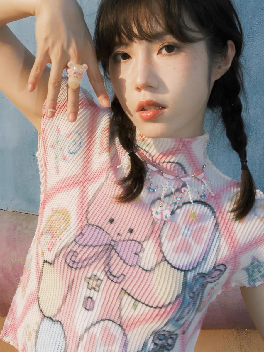 Meugler 兔子電話印花褶皺上衣