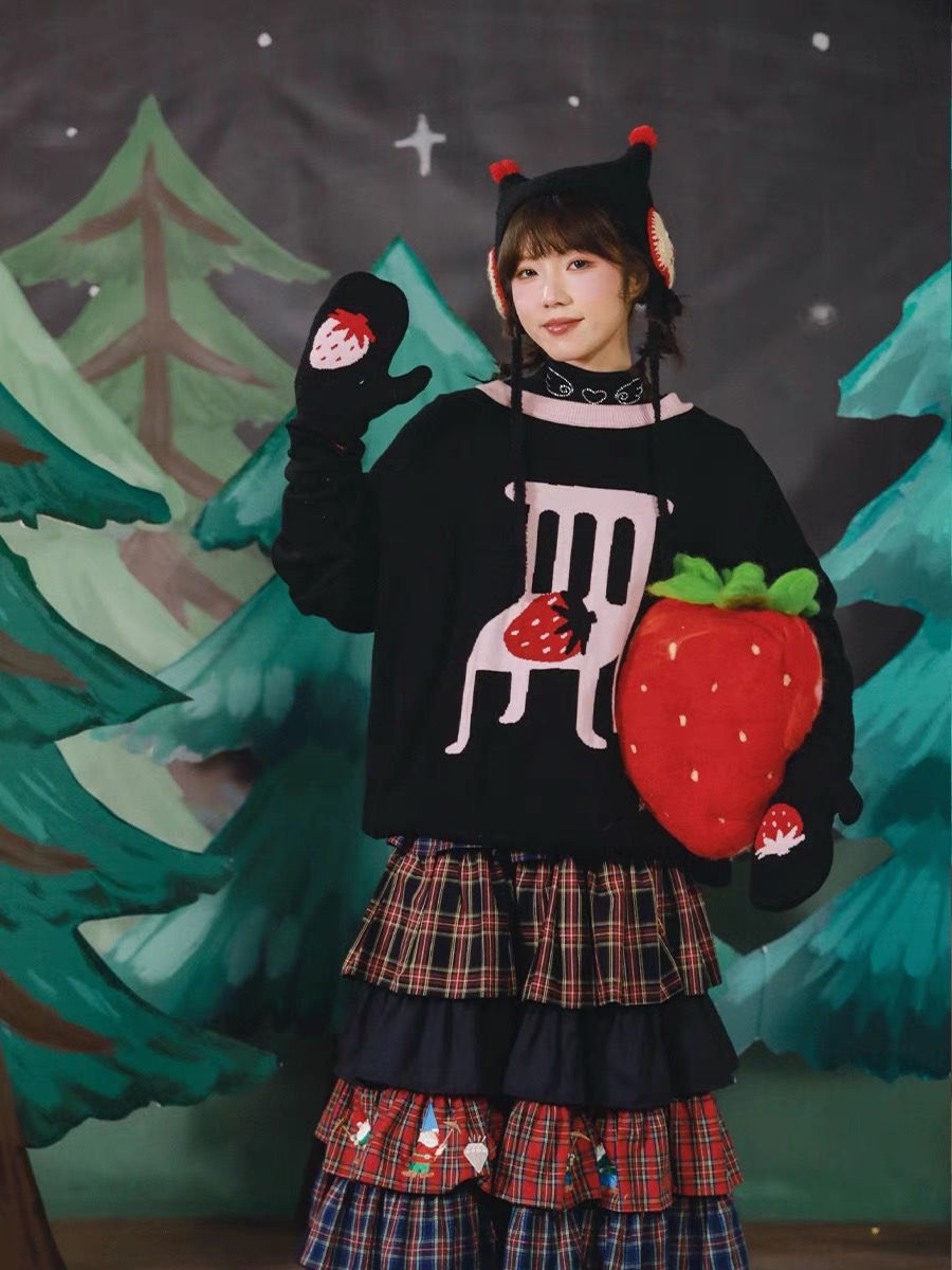 New🫧草莓椅子二指手套連袖毛衣 兩面穿