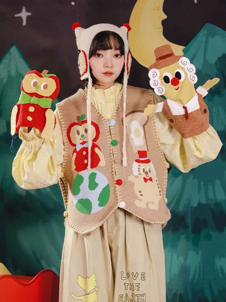 New🫧蘋果地球吐司針織背心 手工縫邊