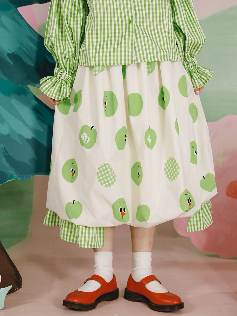 New🫧清新果花邊蘋果蟲蟲波點花苞裙