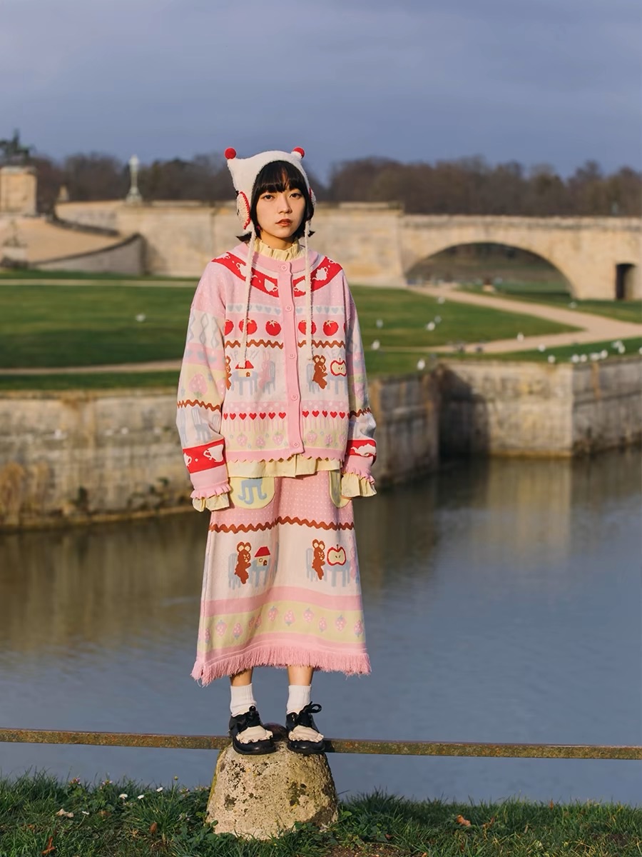 New🫧 熊兔過家家彩色針織套裝 外套/半裙