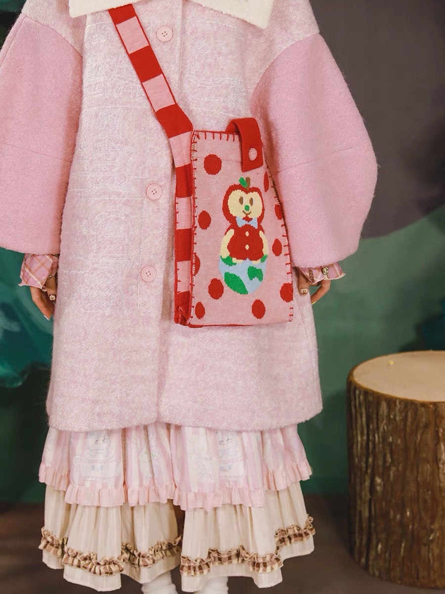 New🫧 地球蘋果波點條紋針織斜挎包