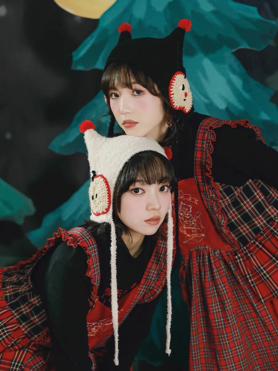 New🫧 鉤針蘋果小貓尖耳毛球針織帽