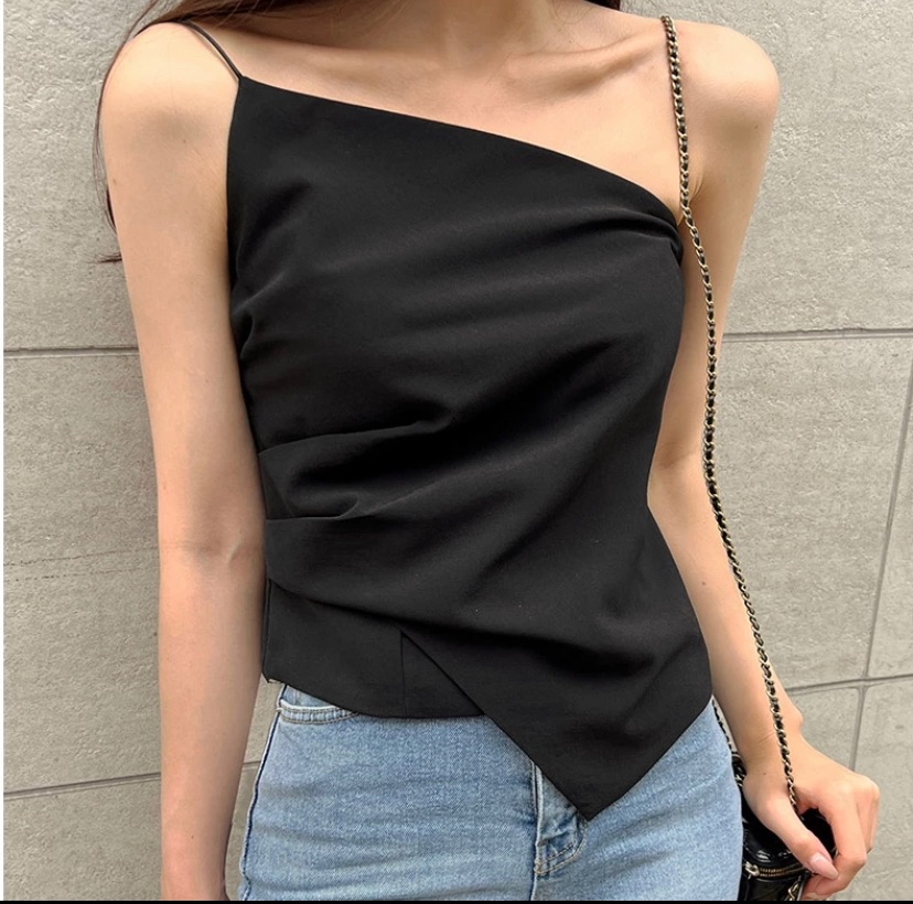 斜領絲質背心
