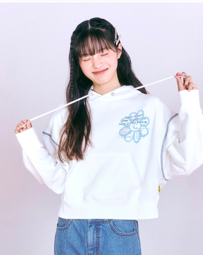 🇰🇷預購WHATITISNT 小天使 背後大花 花花 短版 帽T無刷毛