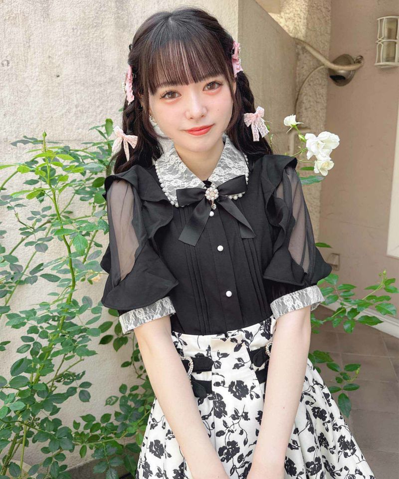 Rojita全新正品✨ 荷葉邊袖珍珠領短袖襯衫