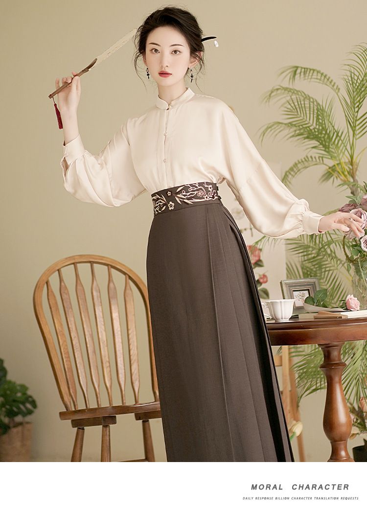 秋冬新中式漢服立領對襟襯衫馬面裙