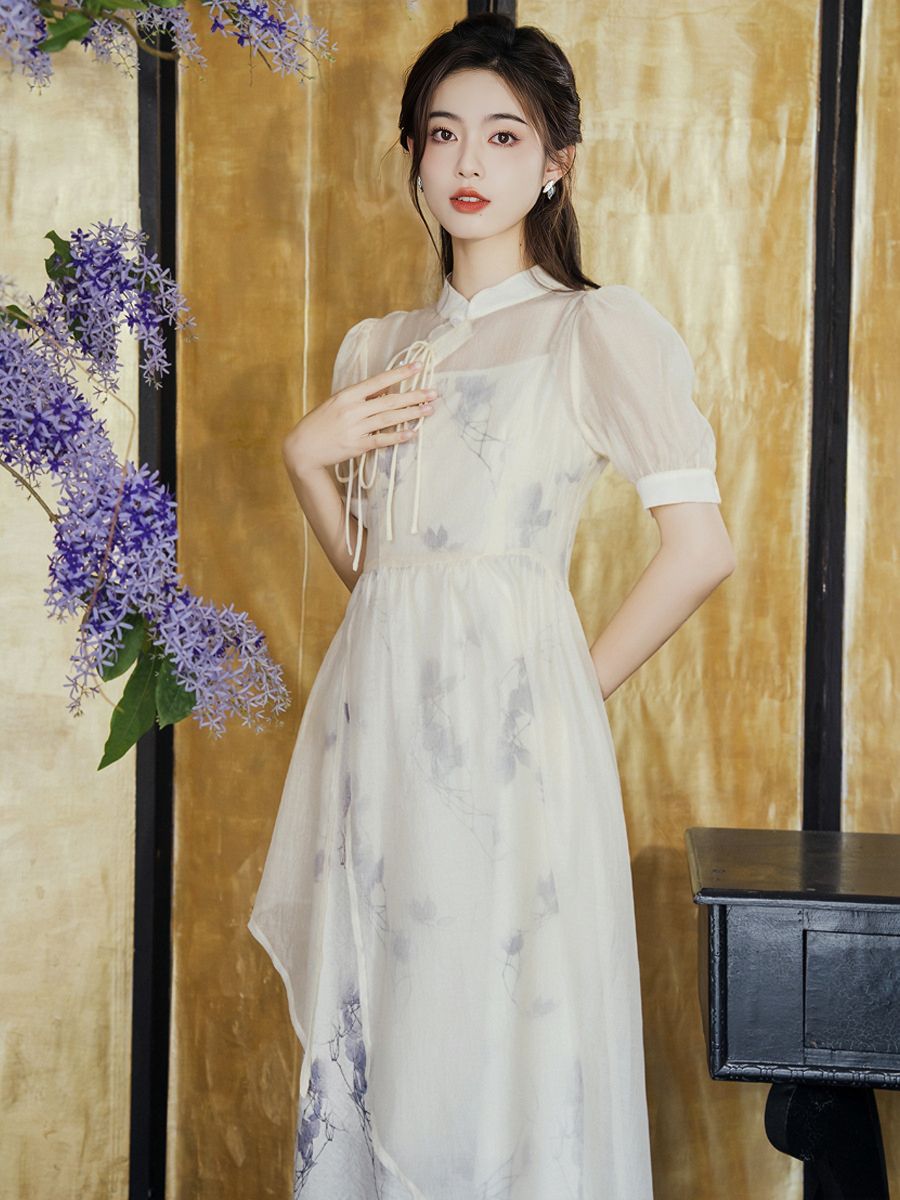 新中式國風水墨印花洋裝套裝