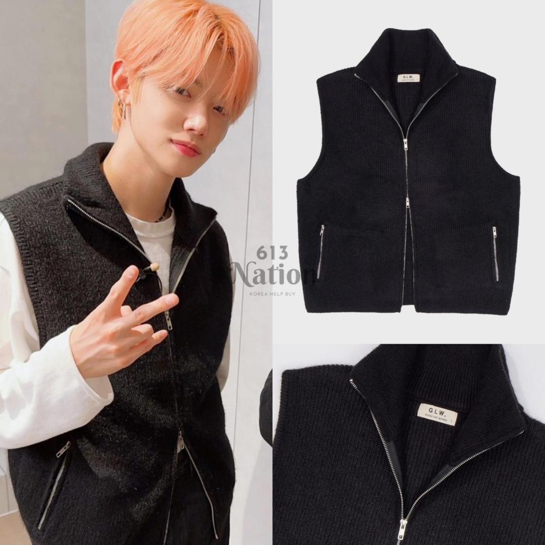 然竣同款ESSENTIAL HIGH NECK ZIP UP KNIT VEST