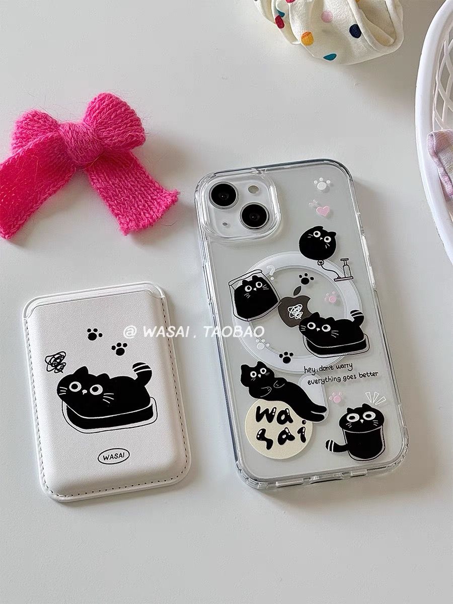 𝐖𝐀𝐒𝐀𝐈꒰煩惱小黑貓꒱磁吸卡包/iPHONE手機殼