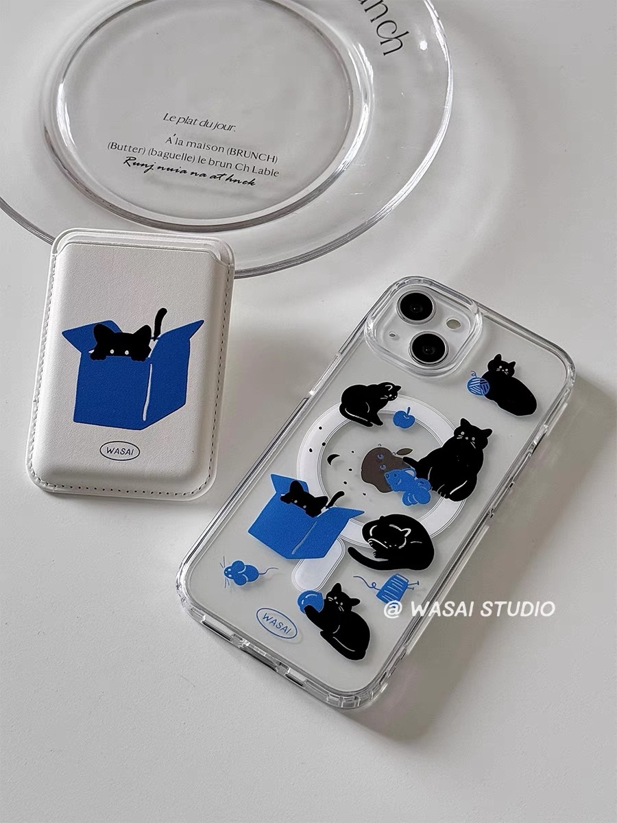 𝐖𝐀𝐒𝐀𝐈꒰箱子小黑貓꒱磁吸卡包/iPHONE手機殼