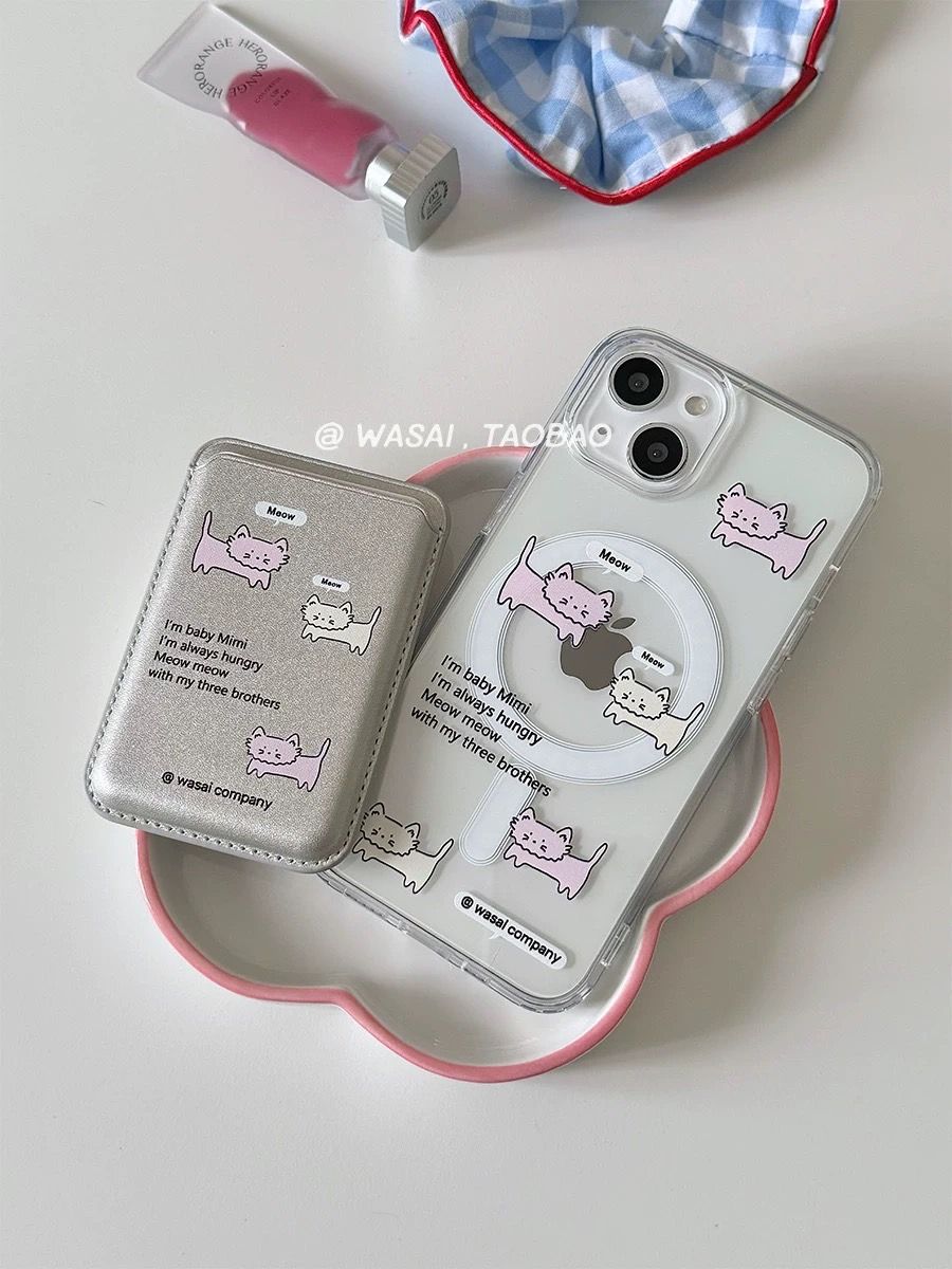 𝐖𝐀𝐒𝐀𝐈꒰粉黃小貓咪꒱磁吸卡包/支架/iPHONE手機殼