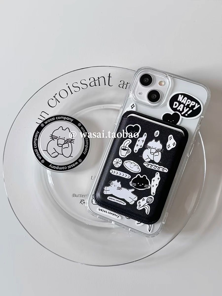 𝐖𝐀𝐒𝐀𝐈꒰線條貓咪꒱磁吸卡包/支架/iPHONE手機殼
