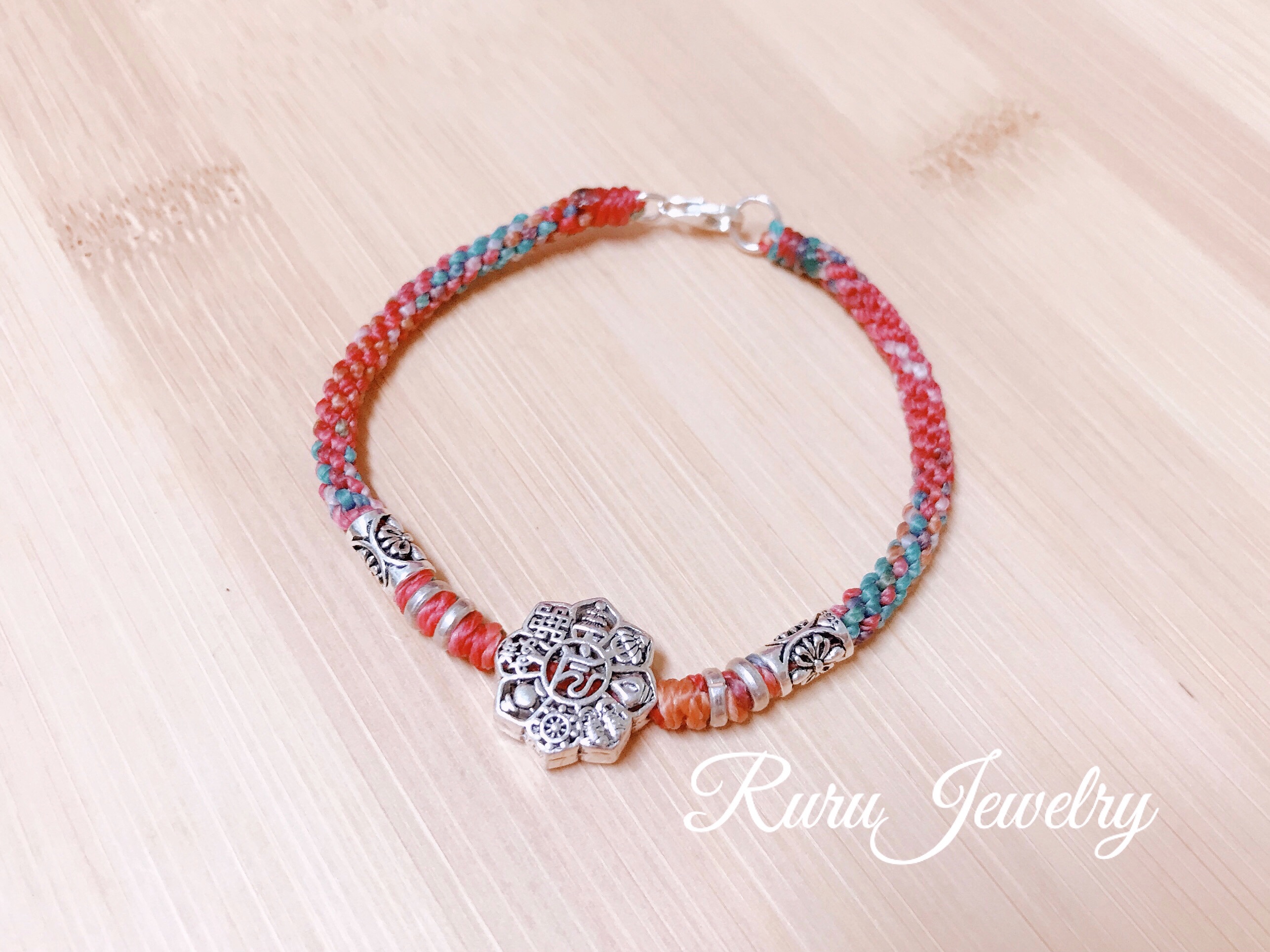 八吉祥編織手鍊/925純銀蠶絲蠟線手鍊/幸運手繩