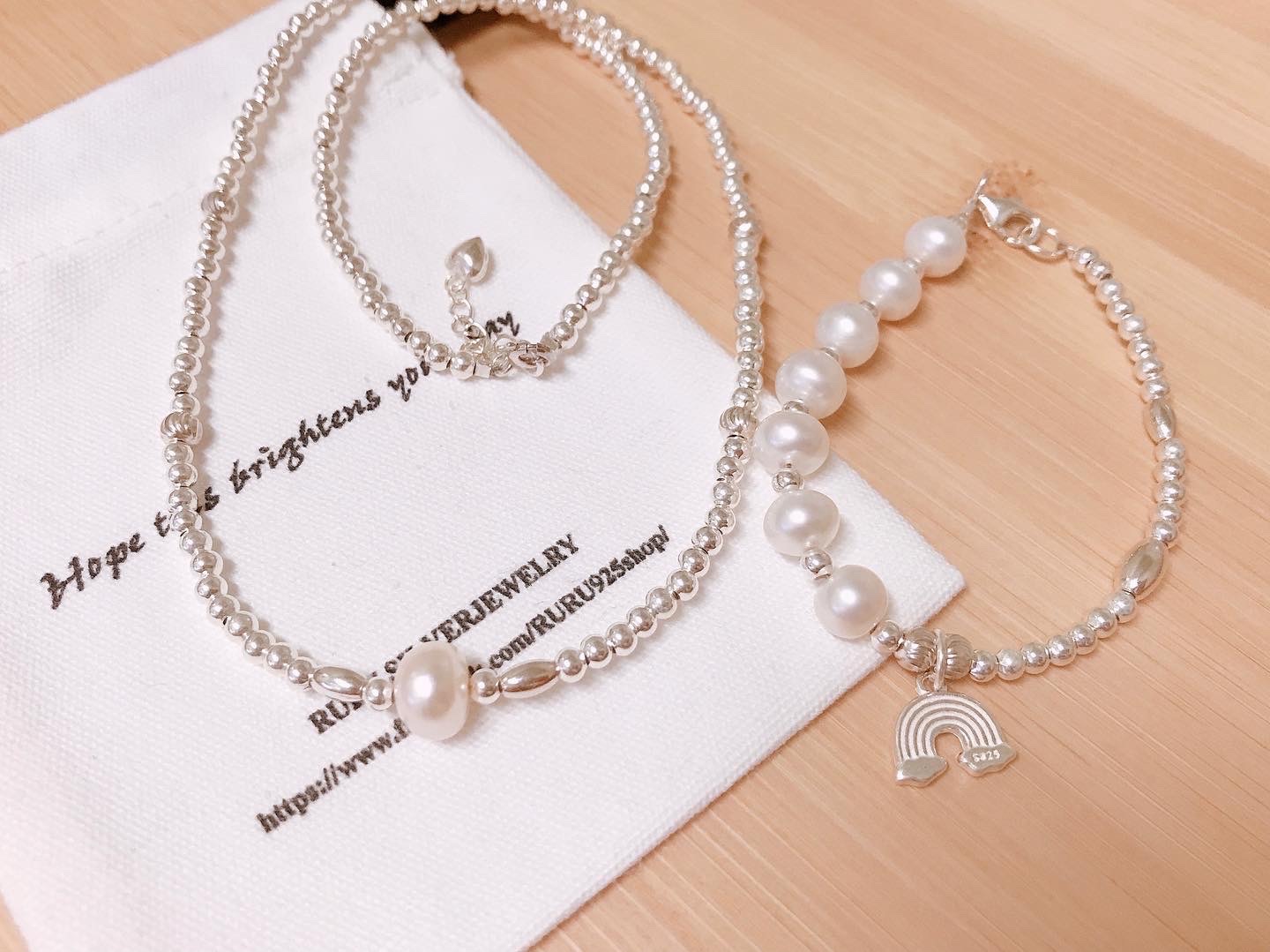 天然珍珠項鍊/手鍊/淡水珍珠/925純銀/客製化/編繩/幸運繩/串珠