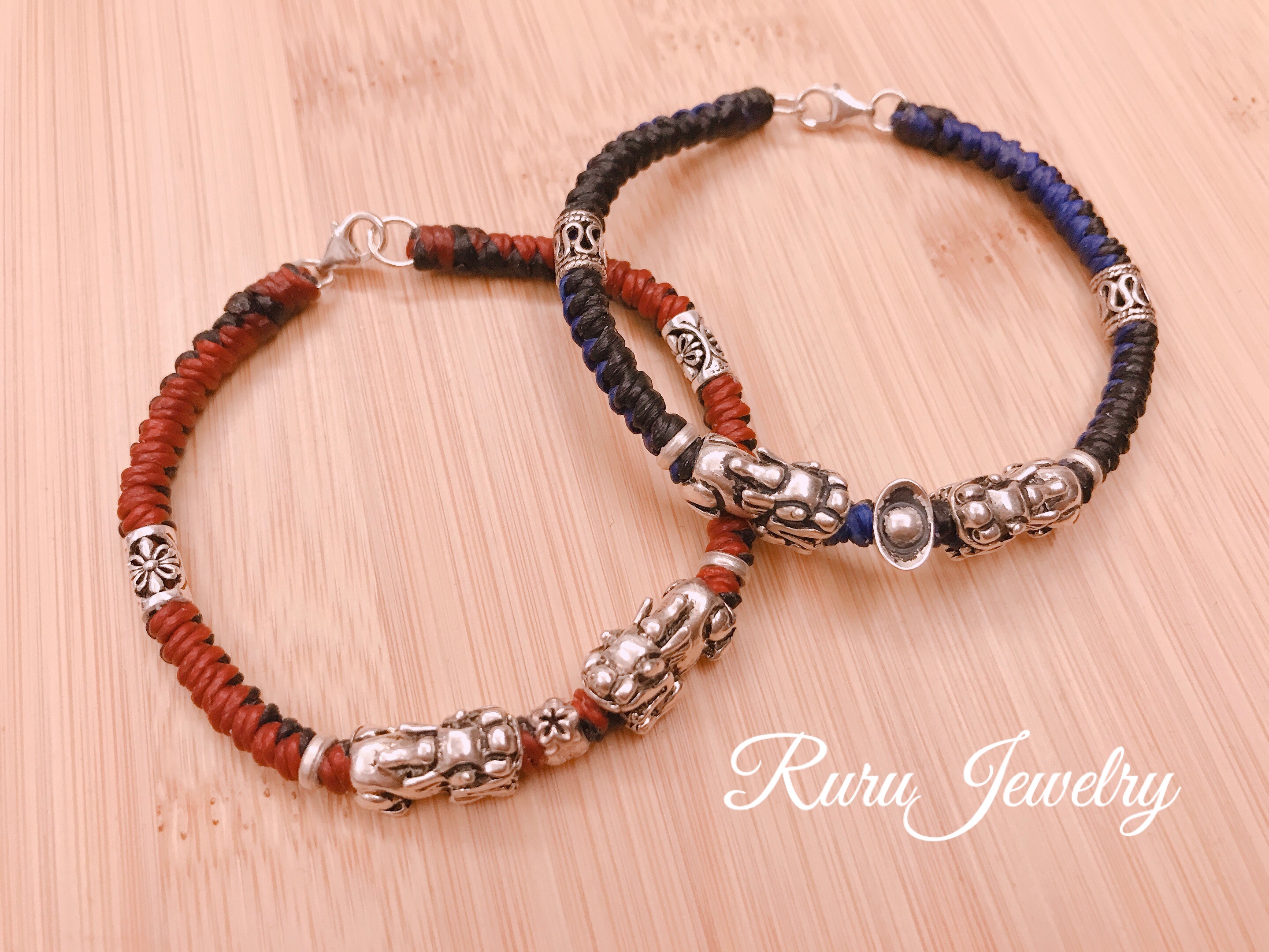 貔貅/招財/開運/925純銀蠶絲蠟線手鍊