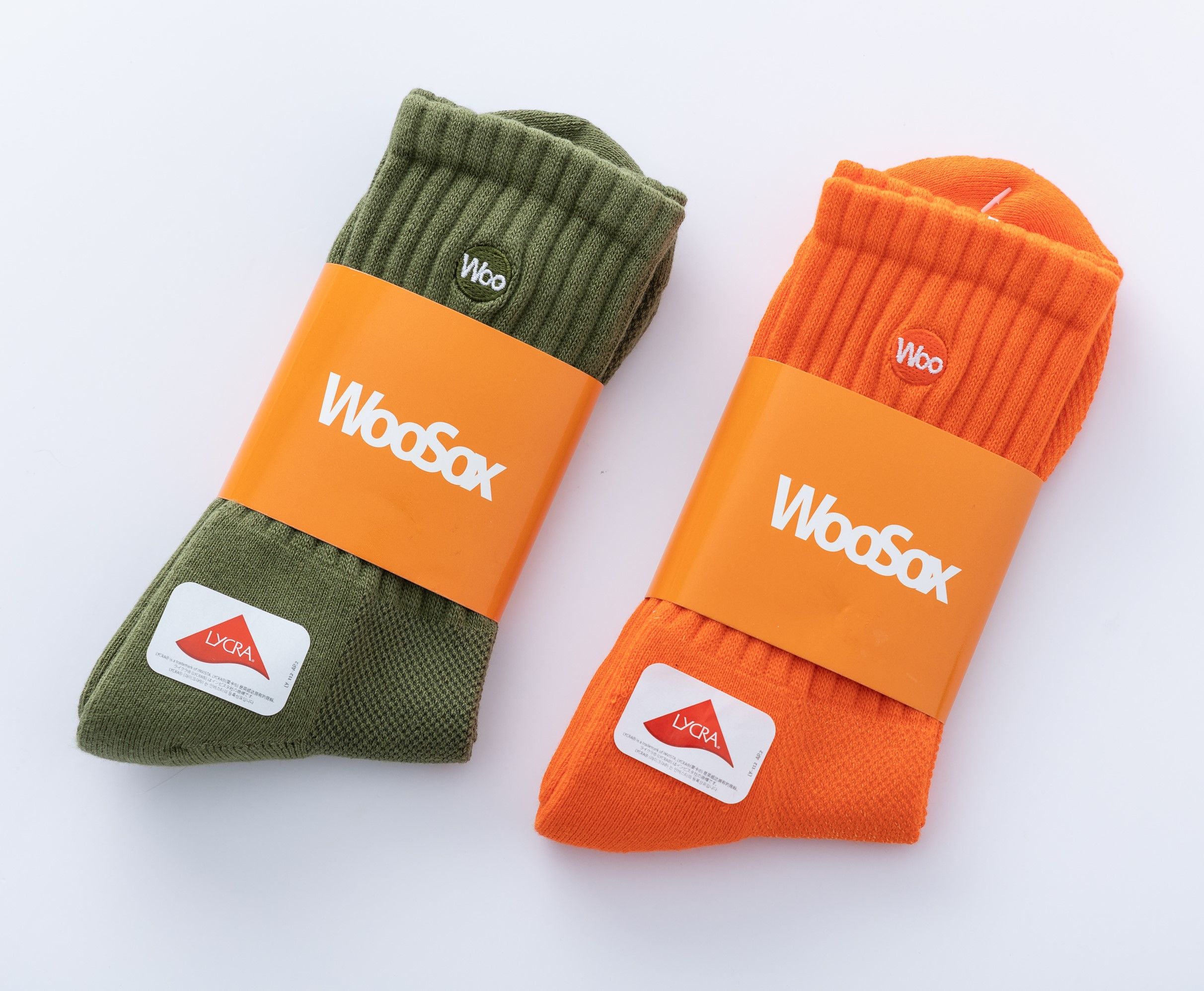 WooSox 橘色＆綠色長襪-有Logo-男襪-女襪-運動氣墊襪-純棉-精梳棉-萊卡彈性纖維-台灣製造（MIT）