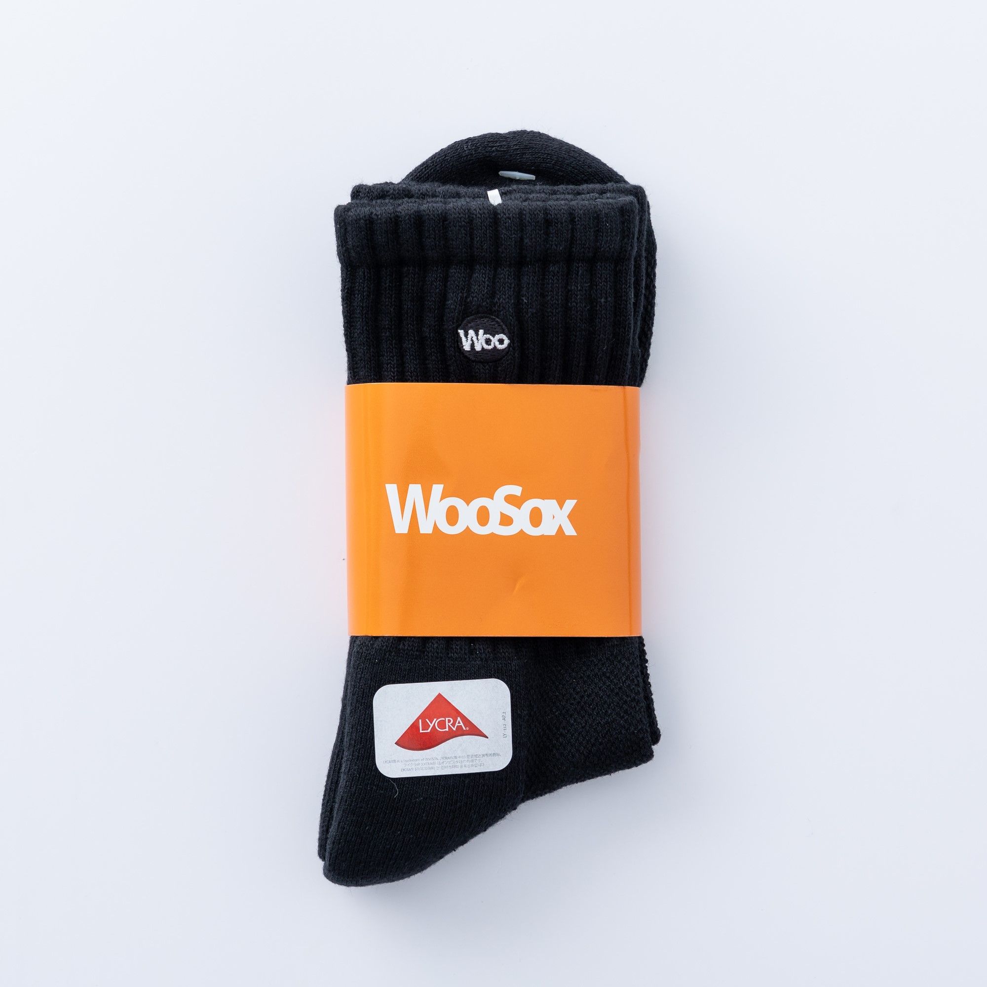 WooSox 黑色長襪有LoGo-男襪-女襪-運動氣墊襪-純棉-精梳棉-萊卡彈性纖維-台灣製造（MIT）