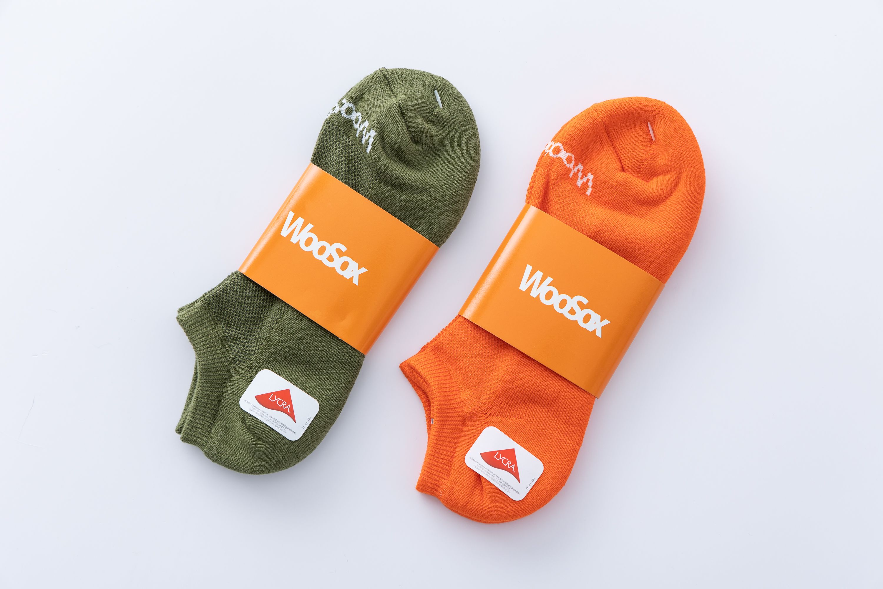WooSox 橘色＆綠色短襪-有Logo-女襪-運動氣墊襪-純棉-精梳棉-萊卡彈性纖維-台灣製造（MIT）