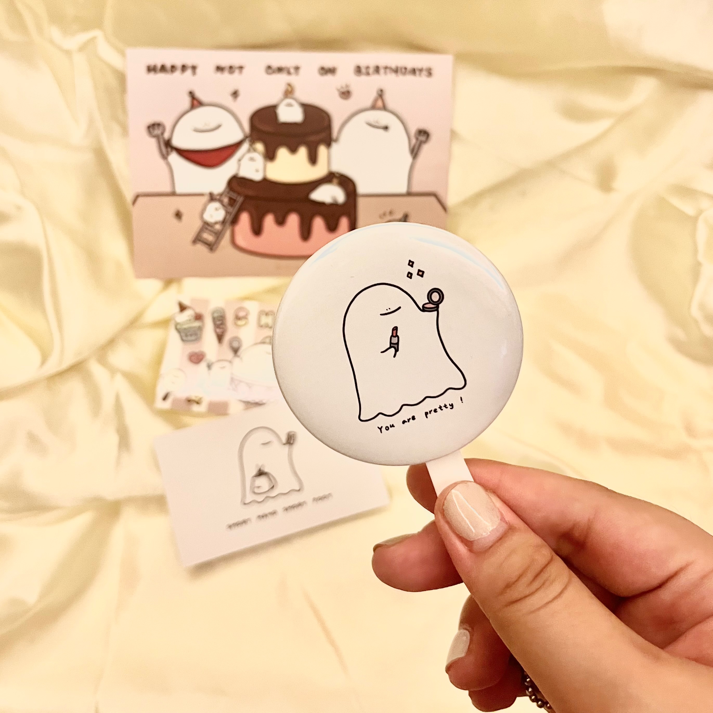 ✨《SHSF STUDIO》✨ SHSF短手短腳 ins風胸章 簡約系列 化妝鏡 手拿化妝鏡 手拿隨身鏡 禮物首選✨