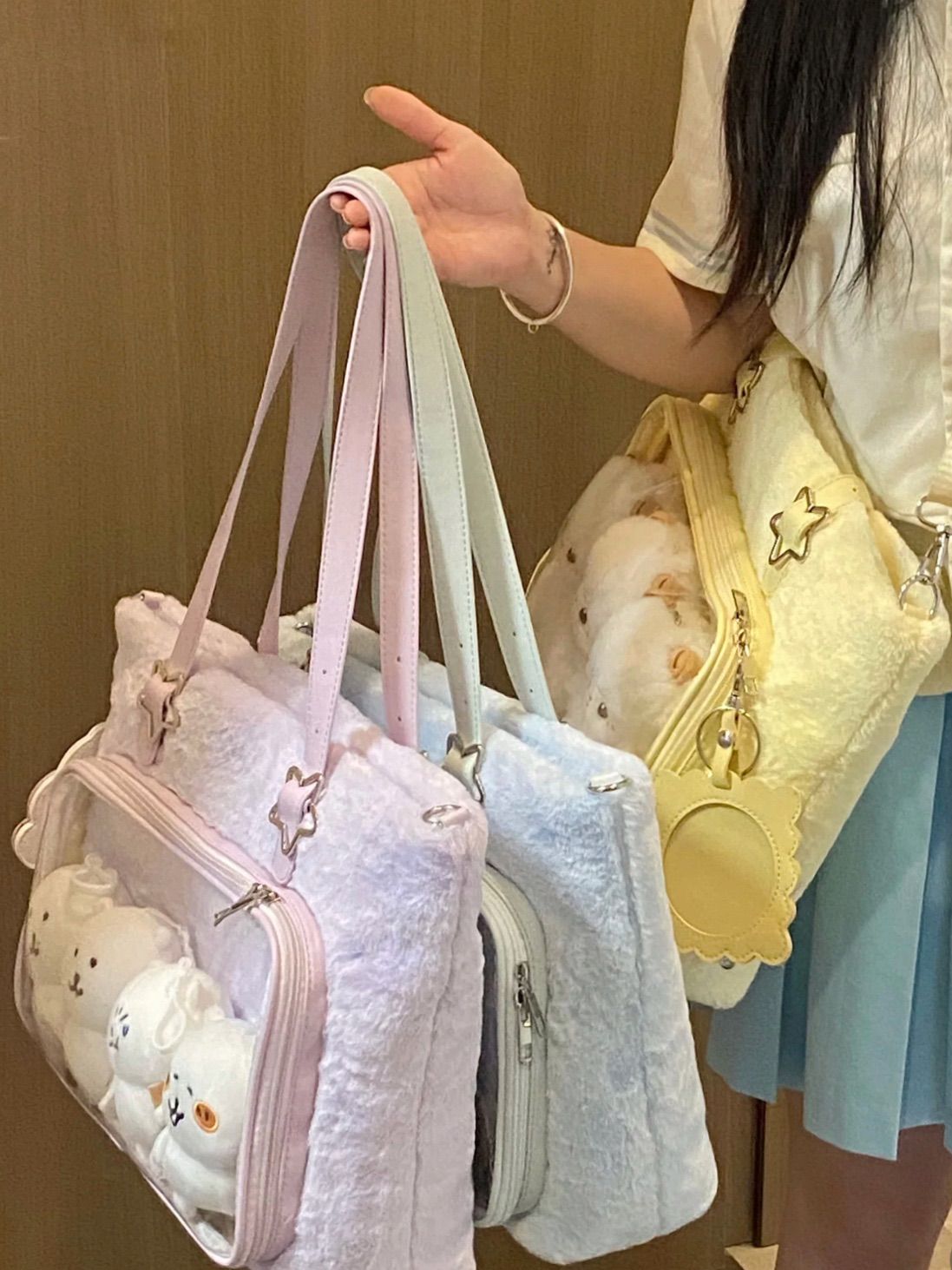 （3 colors）✨【小熊派對】- 秋冬毛絨肩背斜背痛包/筆電包🌸（點擊下滑看尺寸）