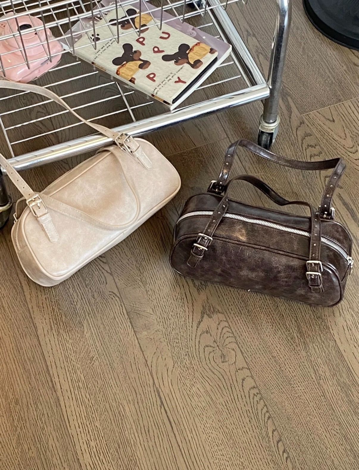 杏/宗兩色🤍☕【鮮奶拿鐵】- 復古風 暈染小眾法棍腋下包（點擊下滑看尺寸）